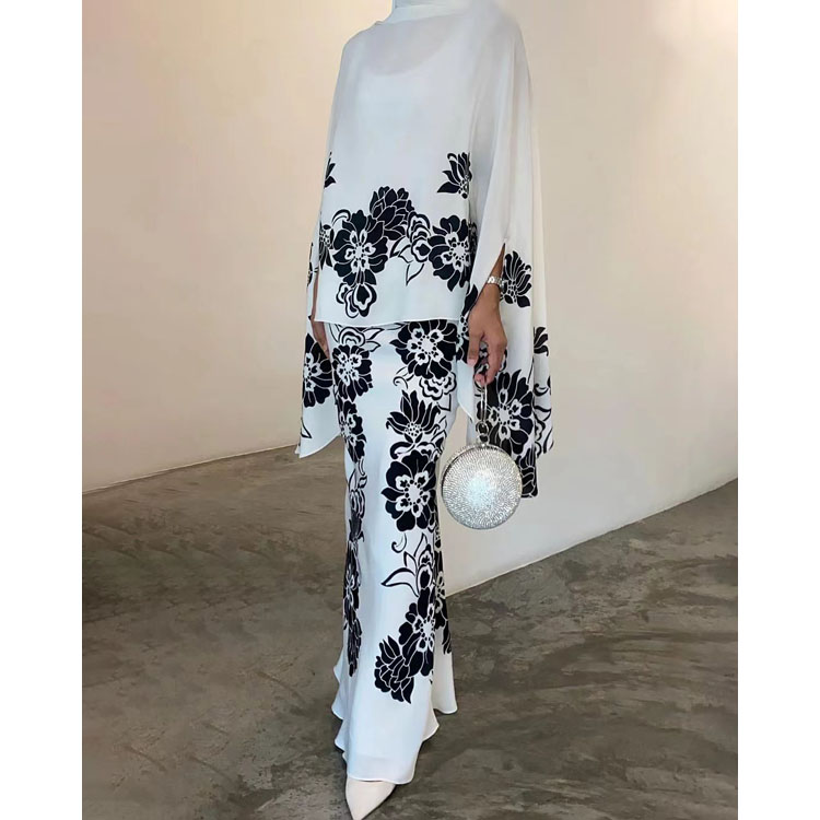 Loose Casual Outfits 2024 New Fashion Long Sleeve Printed Shirt and Dress Women Two Piece Sets