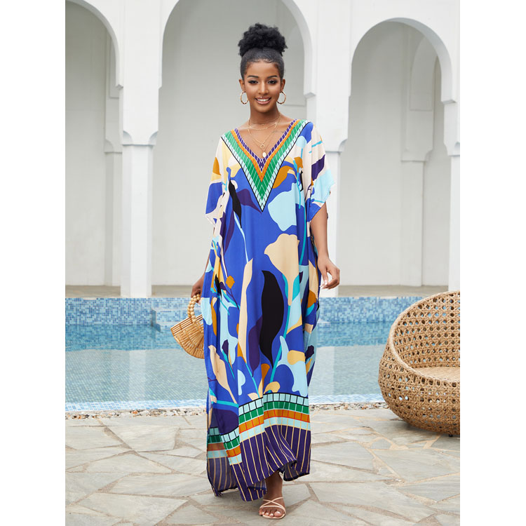 Wholesaler Loose Rayon Printed Position Holiday Dress Women Bikini Sun Shirt Beach Sexy Cover Ups