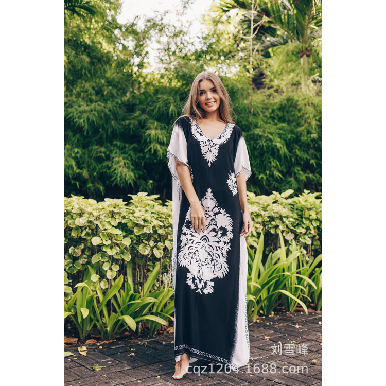 Wholesaler Loose Printed Position Holiday Long Dress Women Bikini Sun Shirt Beach Sexy Cover Ups