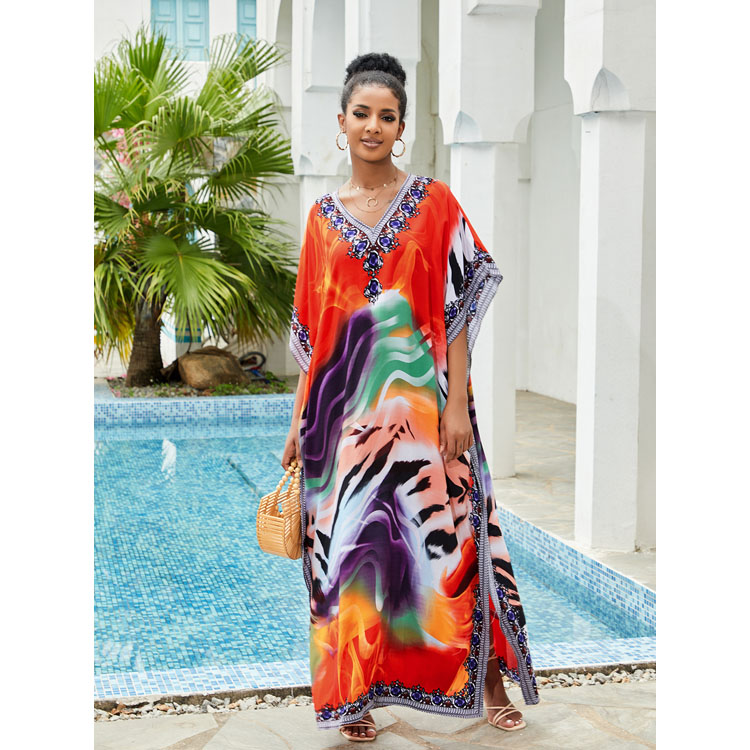 Wholesaler Loose Rayon Position Printed Holiday Dress Women Bikini Sun Shirt Beach Sexy Cover Ups