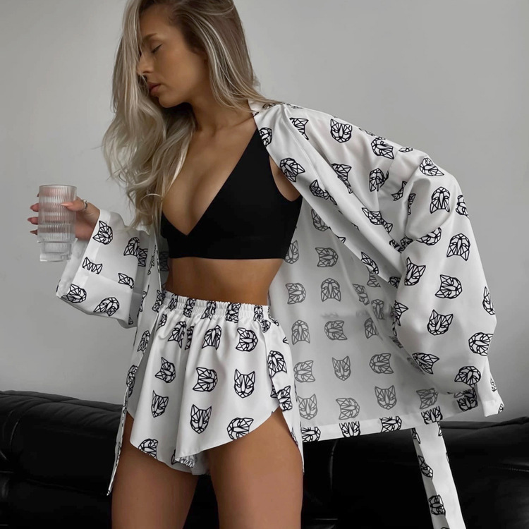 2023 New Arrival Comfortable Loose Animal Print Shirt Shorts Suits Lounge Wear Pajamas 2 Pieces Women Set