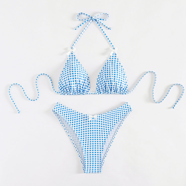 Factory Wholesale 2024 New Hot Selling Two Piece Plaid Print Strappy Bikini for Women