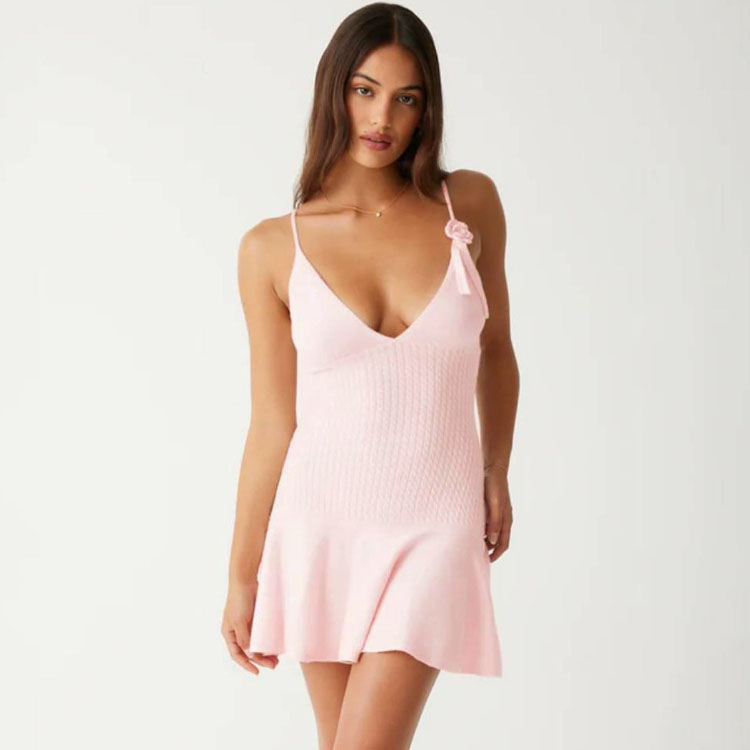 S-XL Sweet Sexy Ladies Summer New Hot Sale Suspenders Flower Knitted Rabbit Fur Adjustable Shoulder Straps Comfortable Dress