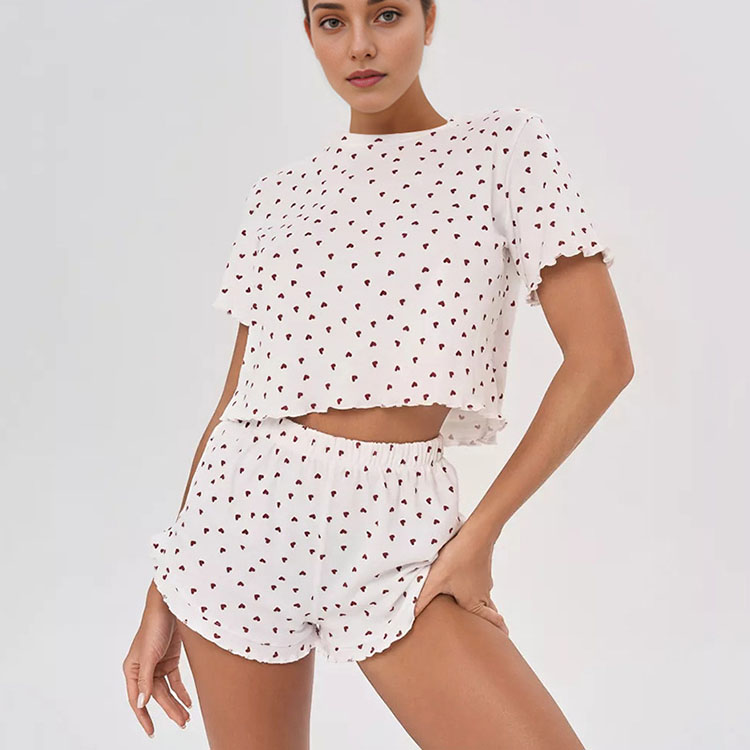 Spring Sexy Love Printed Short Pajamas Set Soft Breathable Home Wear for Women