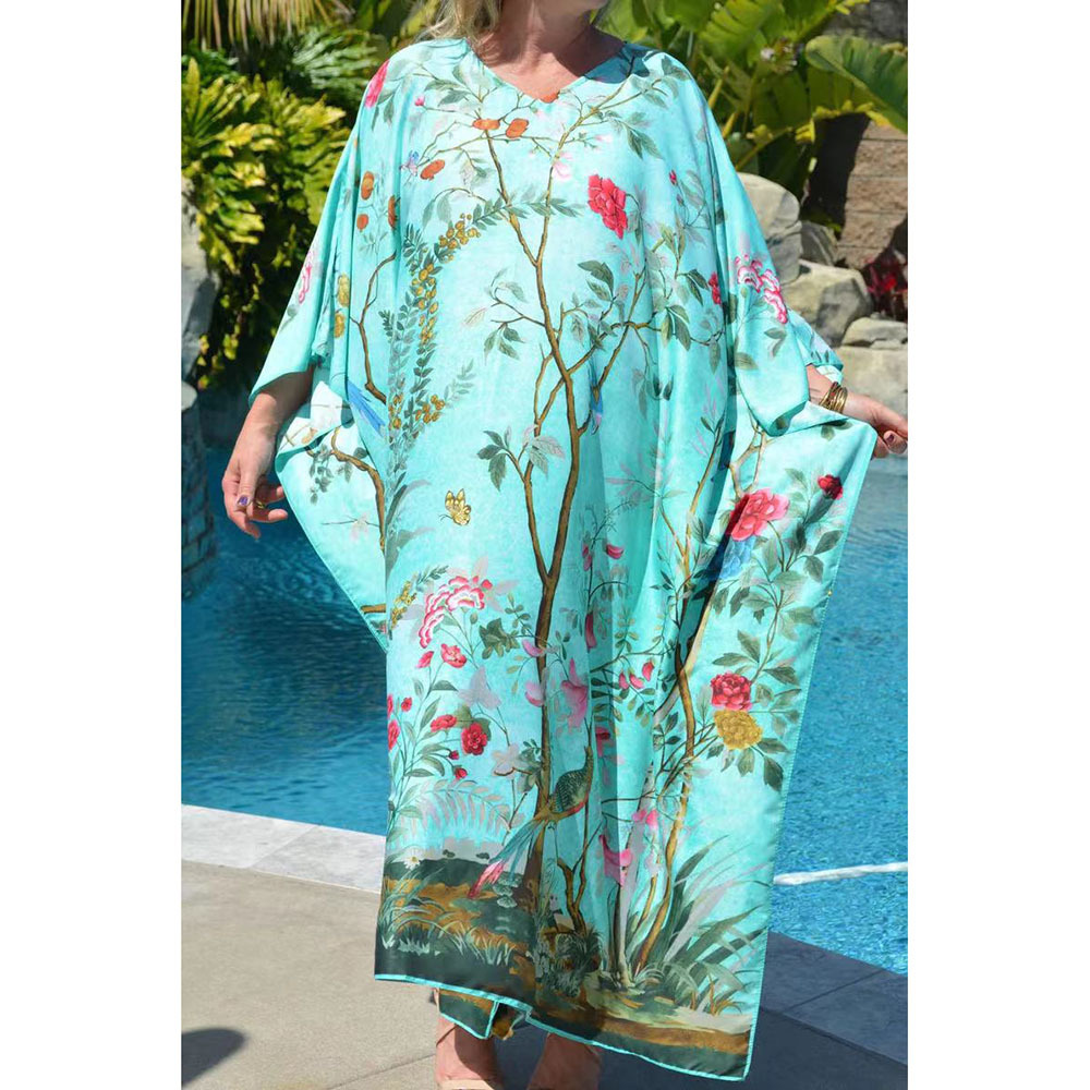 New Beach Cover up Floral Print Vacation Kaftan Bikini Sunscreen Cover Ups