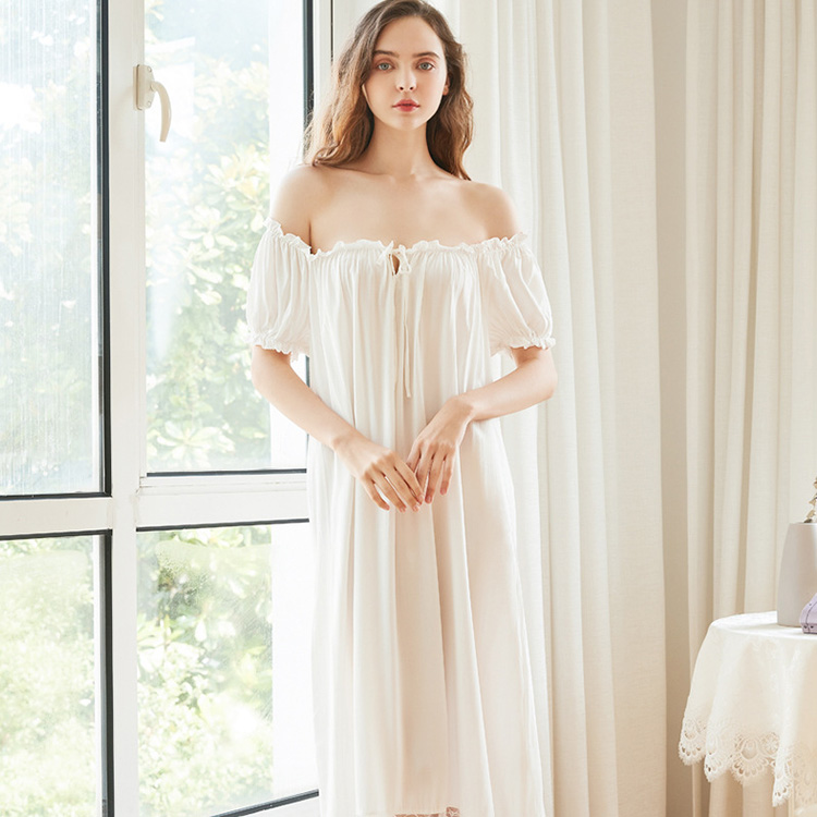 Short Sleeve Sexy Long Nightdress Gentle Style Large Size Loose Cotton Pajamas Women Homewear