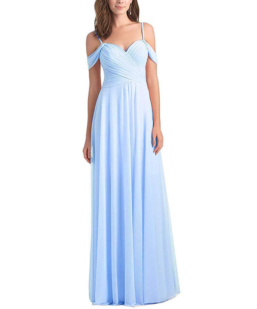 Women Off Shoulder Chiffon Dress a Line Ruffle Bridesmaid Dress Long Evening Gown Prom Party Formal Dress