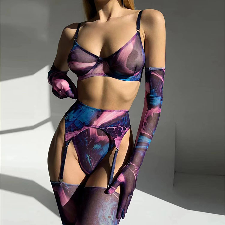 Fashion Classic Sexy Underwear Set Sexy Printing With Steel Ring Gather Bra Sexy Lingerie
