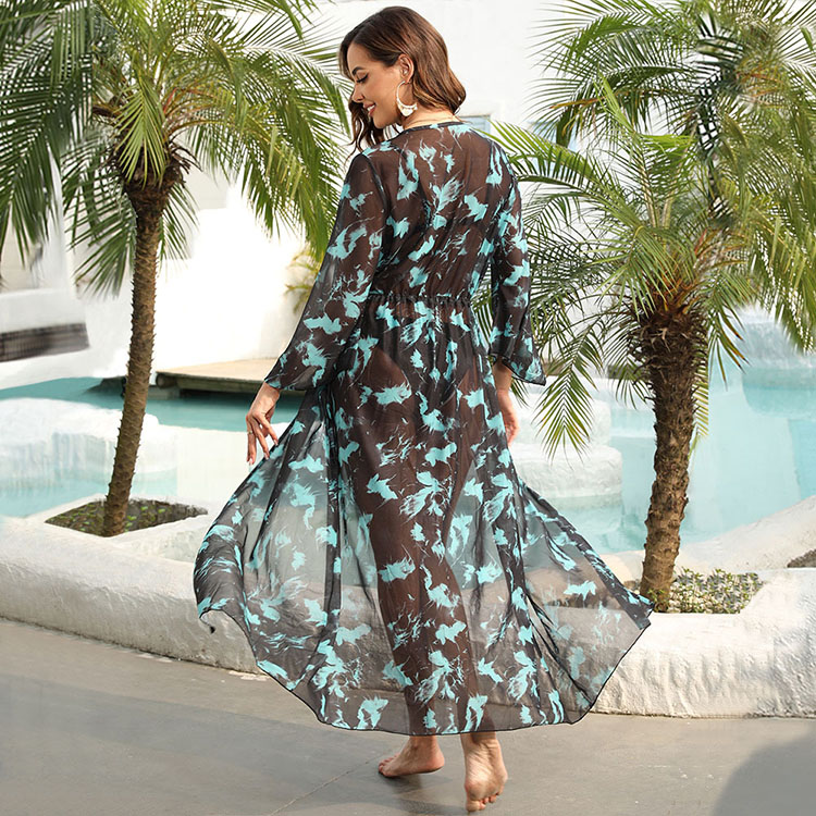 2024 New Sunscreen Shawl Cardigan Beach Long Tie Dye Printed Beach Cover Ups
