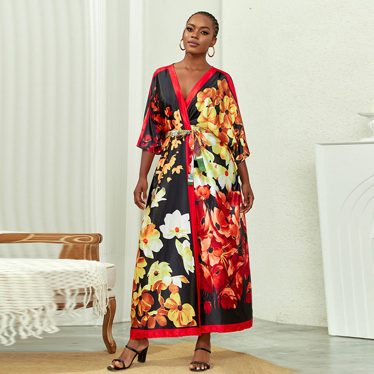 New Printed Plus Size Cardigan Beach Swimsuit Robe Long Coverups