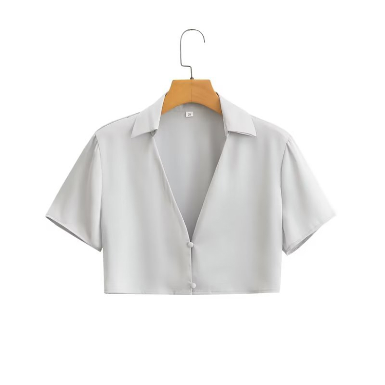 Spring New Solid Color Turn Collar V Neck Short Sleeve Tops Middle Length Women Skirt Suit
