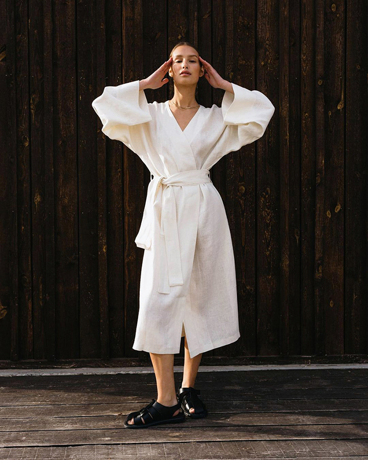 2023 Fashion Women Home Clothes Loose Simple Sexy Bathrobe Cotton and Linen Simple Nightgown