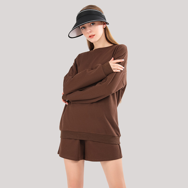 Casual Home Wear Sports Long Sleeve Shorts Women Sweater Set 2 Piece Set