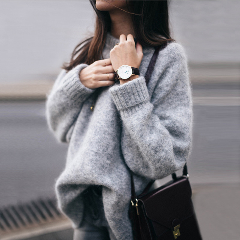 Loose Crew Neck Sweater Pullover Mohair Sweater Women Sweater Winter