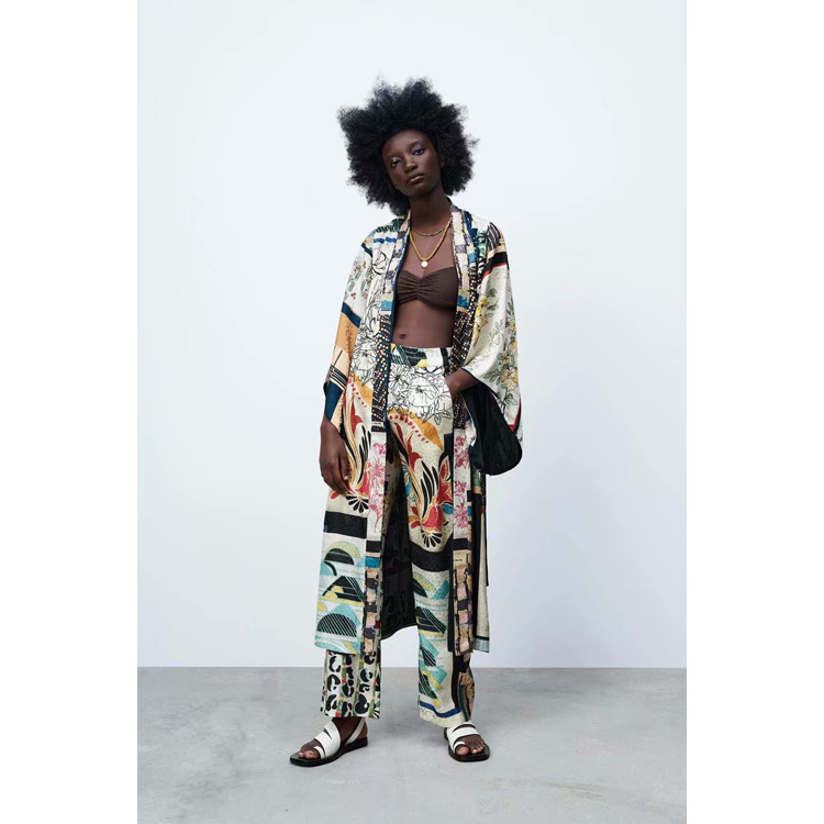 New Arrival Patchwork Ethnic Shirt Cardigan High Waist Elastic Patchwork Pants Kimono Casual Wear