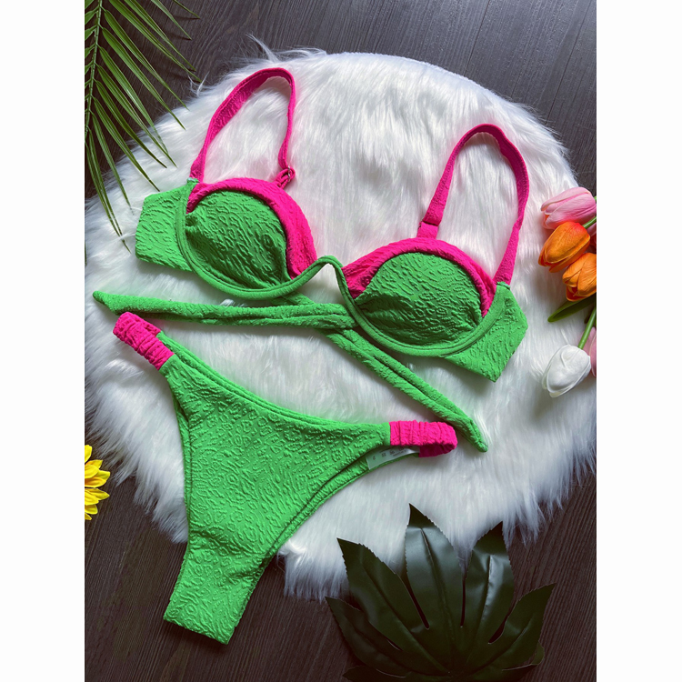 Two Colors Matching Green pink Sexy Special Fabric Bikini Fashion Trend Swimwear &underwear
