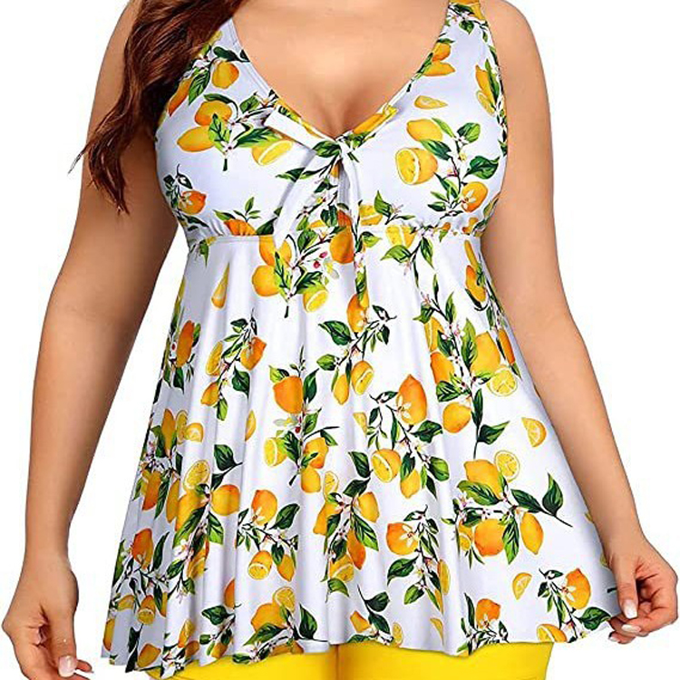 Big Size Print Pretty Floral Bikini Dress 2024 New Plus Size Cute Sexy Swimsuit Holiday Bathing Suit