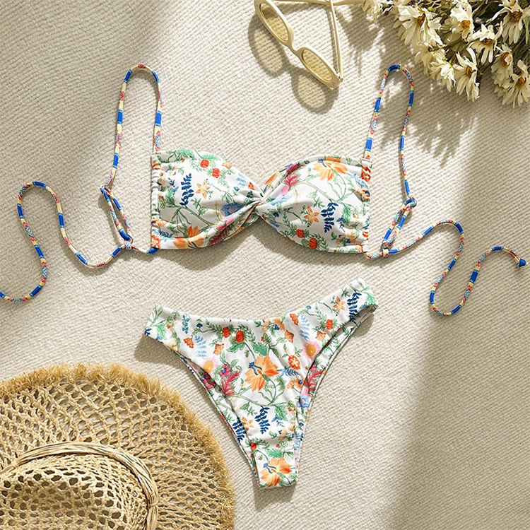 New Floral Backless Sexy Beach Bikini Ins Hot Sell Fashion Bohemian Exquisite Retro Swimsuit