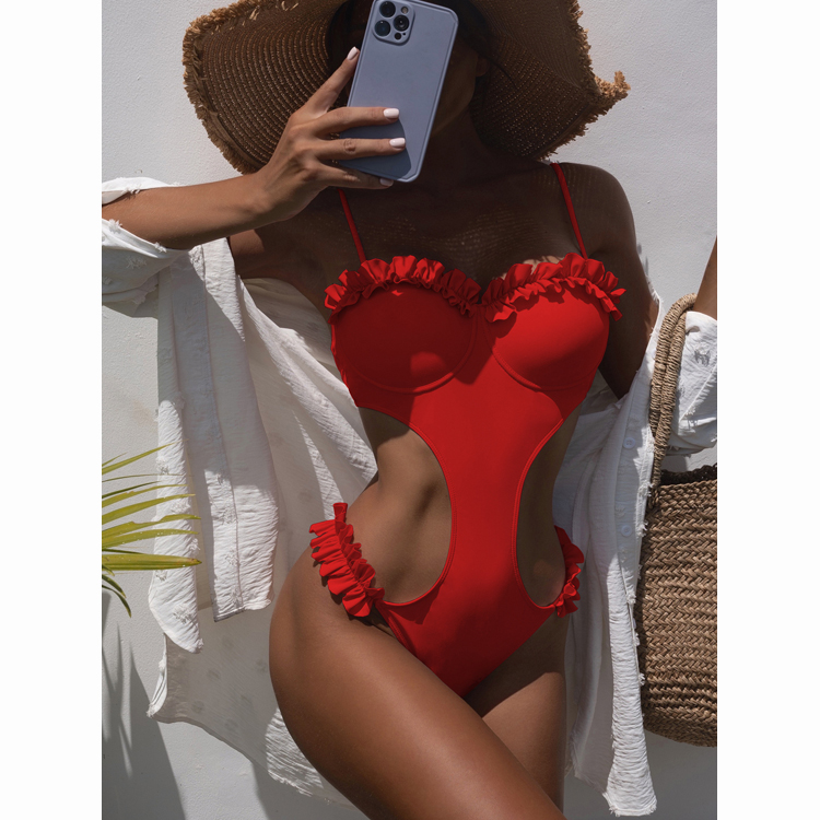 Custom Exquisite Solid Color Lace Sexy One Piece Bikini Crop Top Backless Beach Bright Swimsuit 2024