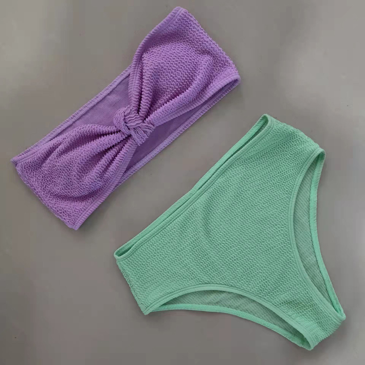 Solid Color New Design Bra Gathered Sexy Bikini 2 Pieces Set 2024 Bow New Fashion Bikini