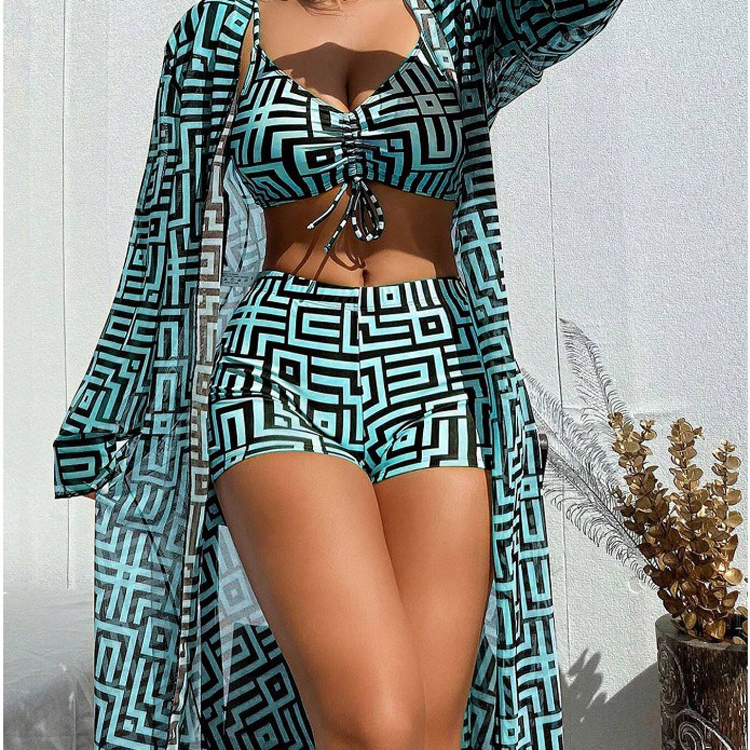 Popular Wholesale Irregular Printed Cover 3 Piece Swimwear Suit Set New Design High Quality Beach Bikini Set