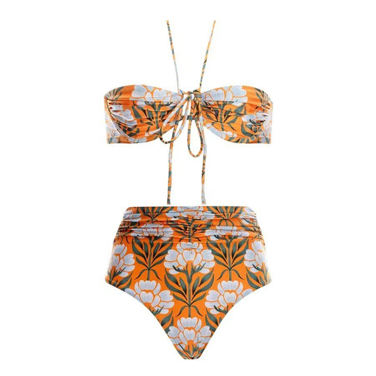 2024 High Quality Printed Halter Sexy Cute 3 Pieces Bikini Set New Design Spa Bathing Set With Dress