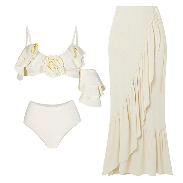 3D Flower 2 Pieces Sexy Exquisite Luxury Bikini Set Elegant Lace Ruffles Spa Swimwear Set With Dress