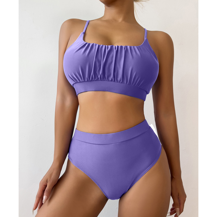 Wholesale Push up High Quality 2 Pieces Bikini Set High Waist Simple Basic Swimsuit Solid Beach Wear