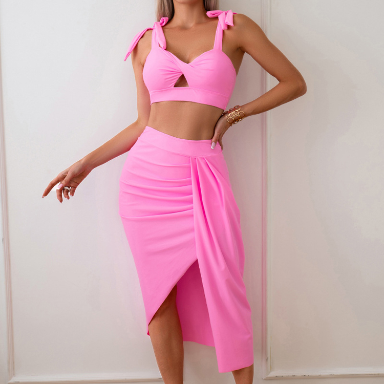 2025 Solid Color Hollow Sexy Bikini Suit Nylon Three Piece Swimsuit Manufacturer Good Quality Bathing Suit