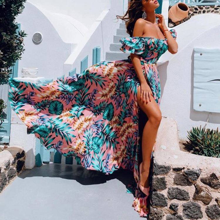Summer New Sexy One Piece Dresses Leaf Print Tube Top Dresses