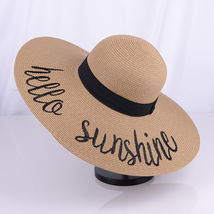 Embroidery Letters Straw Hat Women Sun Hat Big Brim Beach Floppy Straw Sun Women Hat