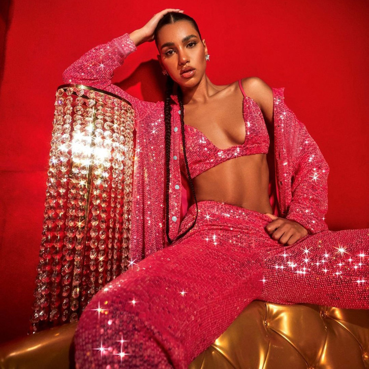 New Women's Clothing Hot Sale Solid Color Sequin Shirts Underwear Straight Pants Fashion Casual Suits