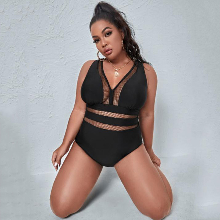 New One Piece Plus Size Swimwear Sexy Bikini Swimsuit Hollow Mesh Swimwear Women