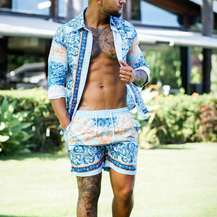 Casual Suit Men's Seaside Style Short Sleeved Shirt Beach Pants Printed Short T-shirt Sports Shorts Two-piece Set