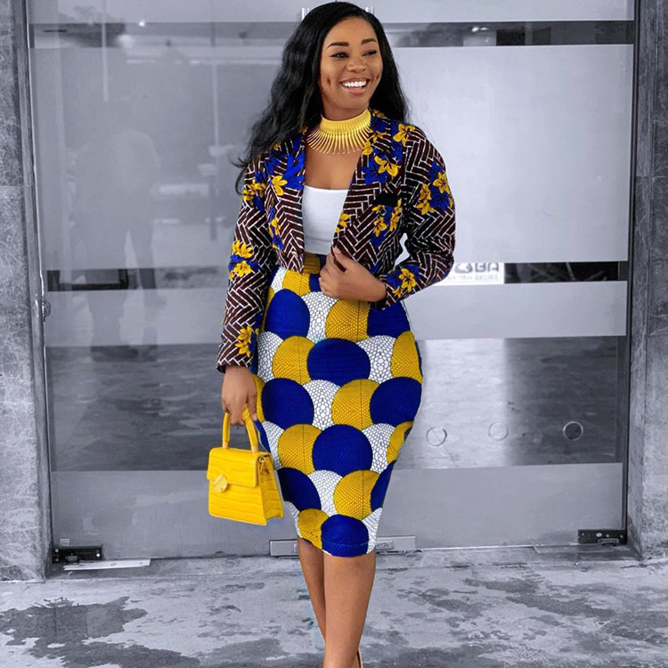 New Fashionable African Women Casual Suit Coat Skirt Set Africa Two Piece Set for Women