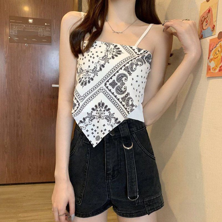Floral Print Square Scarf Splicing Halter Vest Swimwear Sexy Vacation 2024 New Style Camisole