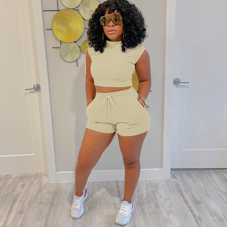 2023 Fashion Vest Sleeveless Plain Sets Women Drawstring Shorts Women Summer Sets Two Piece