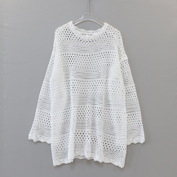 Summer New Hollow Knitted Shirt Beach Top Cover Ups Loose Sunscreen Top for Women