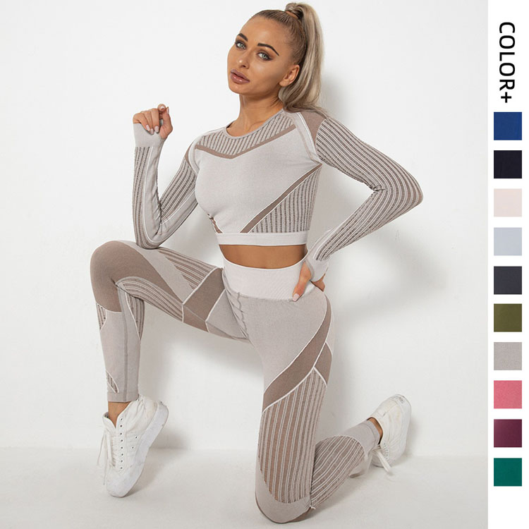 Seamless Hollow Breathable Yoga Long Sleeve Yoga Suit Sports Fitness Running Yoga Pants for Women