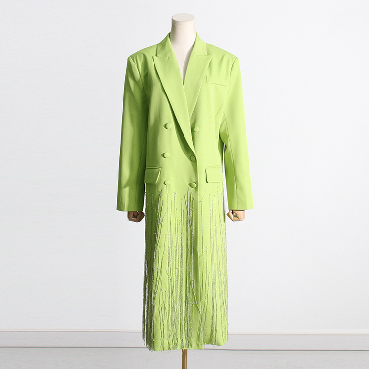 New Green Fashion Trend Suit Jacket Tassel Suit Loose Casual Long Suit Jacket for Women