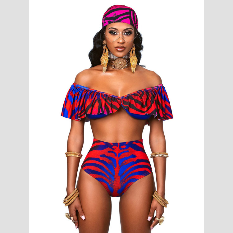 Sexy Bandeau Snakeskin Print African Ethnic Print Bikini Two Pieces Swimwear