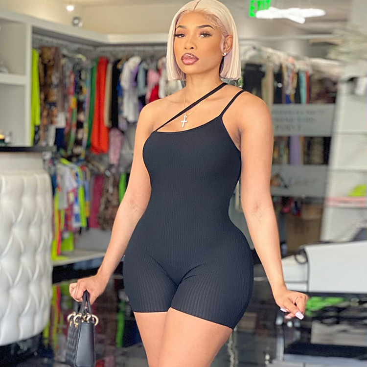 New Fashion Women's Suit Solid Color Slim Jumpsuit Oblique Shoulder Tights Backless Hollow Jumpsuit