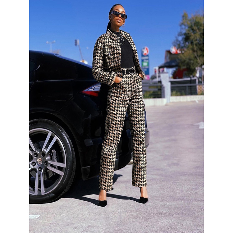 Fashion Temperament Black Pattern Long Sleeved Top Pants Suit Plus Size Women Suits