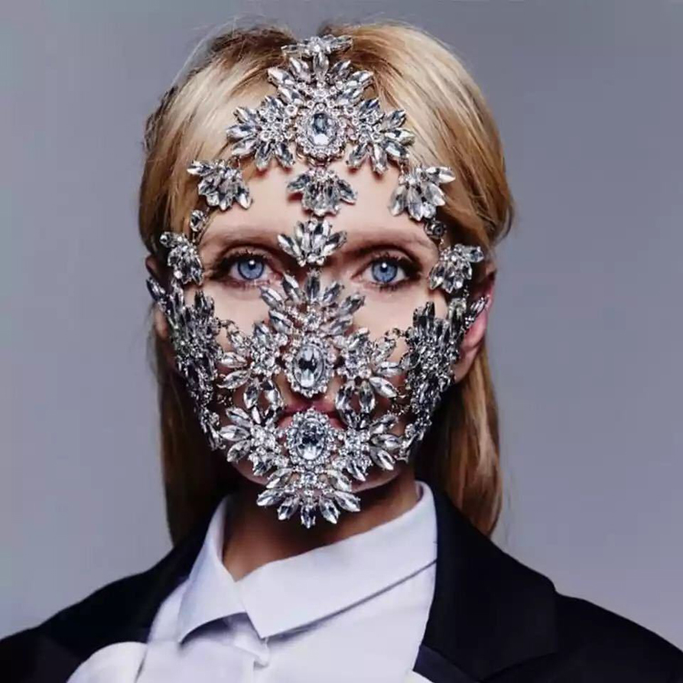 New Creative Jewelry Diamond Mask Halloween Atmosphere Party Mask Glittering Rhinestone Mask