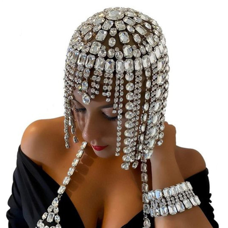 Fashion Big Diamond Head Wear Personality Rhinestone Hair Accessories Hair Chain Women Accessories Hair Band