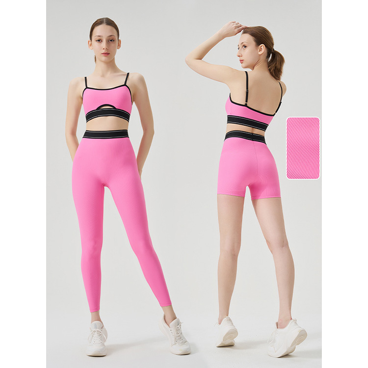 Custom Logo Contrast Banding Bra and Legging Yoga Set Ribbed 2 Piece Fitness Yoga Set for Women