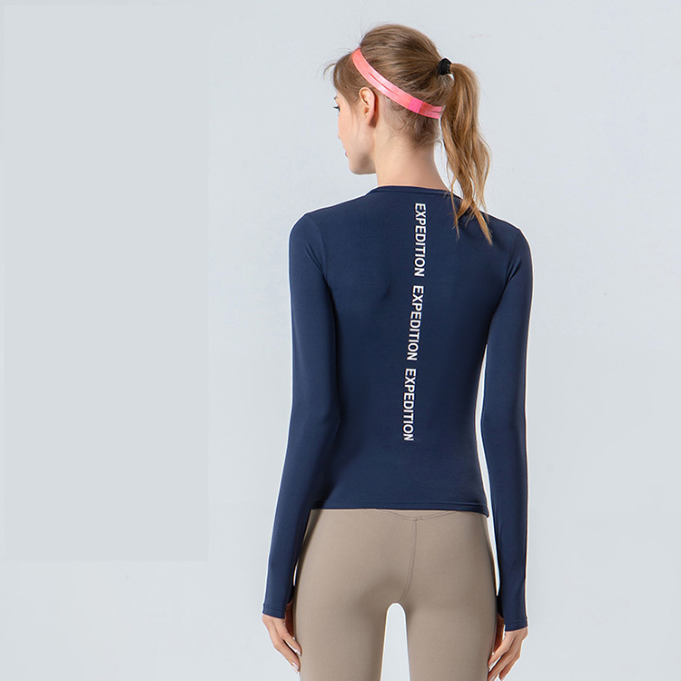 2025 Fall Winter New Yoga Sports Long Sleeve Women Round Neck Tight Fashion Back Letter Running Fitness Top