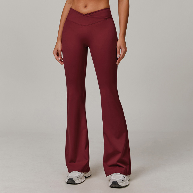 Women Flared Sports Pants with Crossover High Waist Tight-fitting Flared Yoga Pants