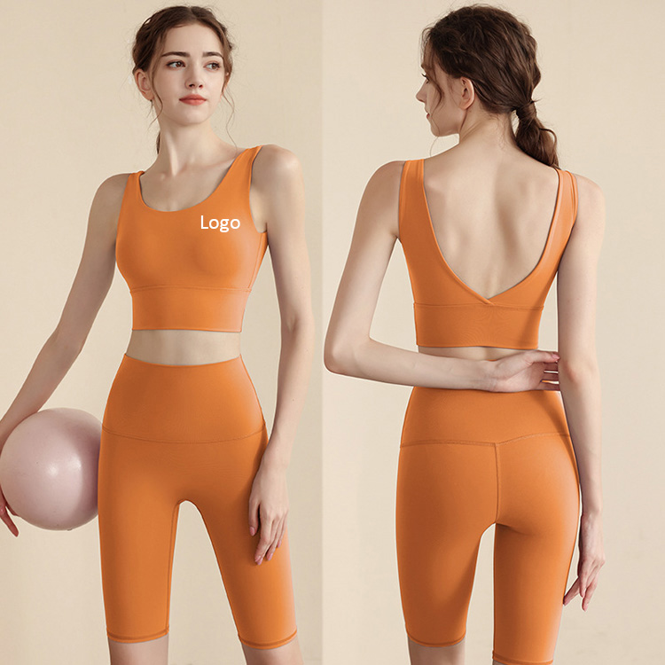 Nylon Spandex Brushed Active Wear Double Sides V Back and Pants 2 Piece Yoga Set