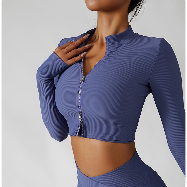 Outdoor Running Sports Clothes Quick Drying Fitness Wear Womens Zipper  Long Sleeved Yoga Top